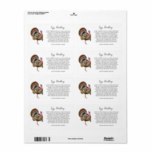 Kalkoen Ei Handling Instructie Kartonnen Verzorgin Etiket (Full Sheet)