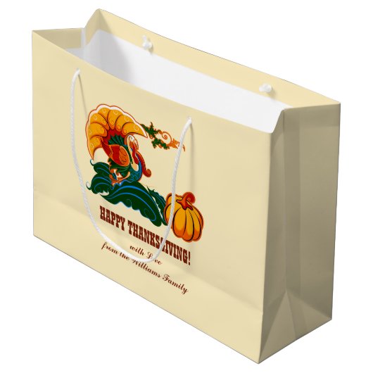 Kalkoen en pompoen | Aangepaste naam Thanksgiving Large Cadeautasje (Voorkant Gekanteld)
