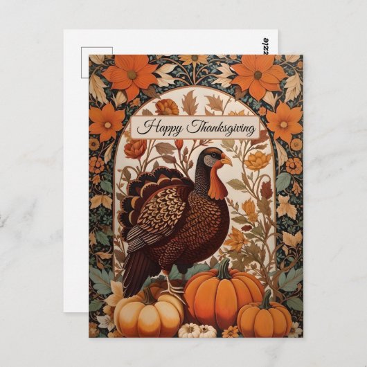  kalkoen en pompoenen Happy Thanksgiving Briefkaart (Voorkant / Achterkant)