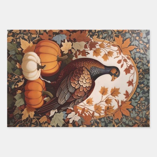 kalkoen en pompoenen herfst inpakpapier vel (Voorkant 3)