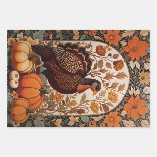 kalkoen en pompoenen herfst inpakpapier vel (Voorkant)