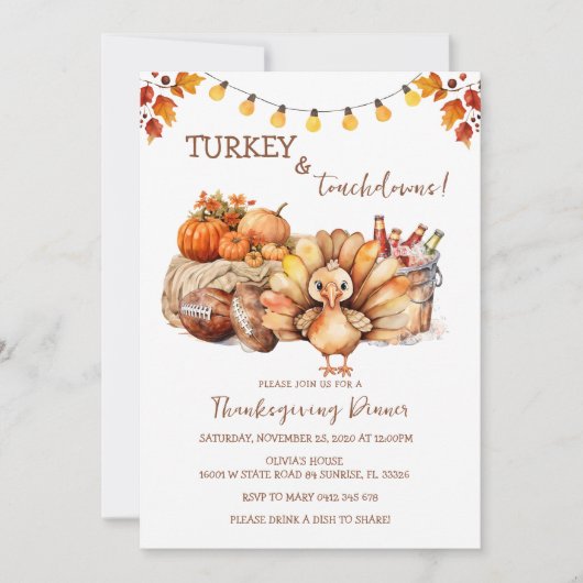 Kalkoen en touchdown Thanksgiving-diner Kaart (Voorkant)
