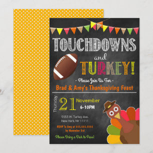 Kalkoen en Touchdowns Friendsgiving Feest Uitnodig Kaart