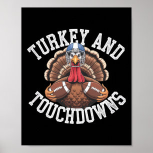 Kalkoen en touchdowns grappig voetbal Thanksgiving Poster