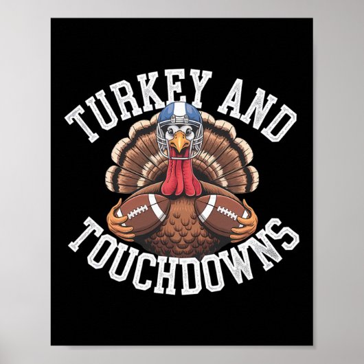 Kalkoen en touchdowns grappig voetbal Thanksgiving Poster (Voorkant)