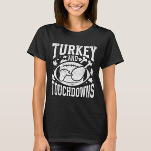 Kalkoen en touchdowns grappige Thanksgiving voetba T-shirt