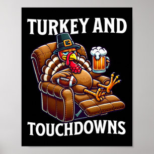 Kalkoen en Touchdowns Thanksgiving Voetbal Papa Fu Poster