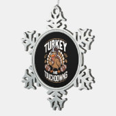 Kalkoen En Touchdowns Thanksgiving Voetbal Tin Sneeuwvlok Ornament (Rechts)