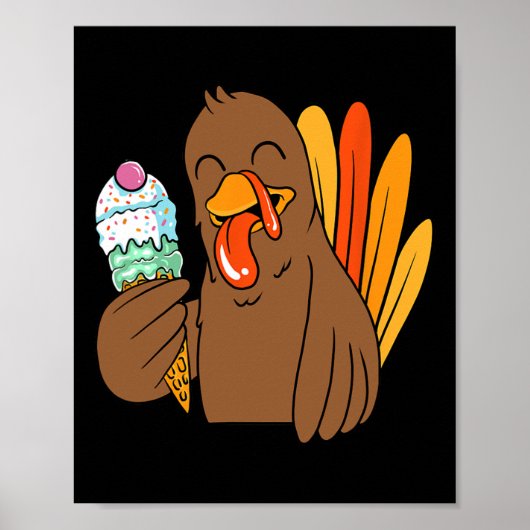 Kalkoen Eten Ice Cream Thanksgiving Dag Funny Fal Poster (Voorkant)