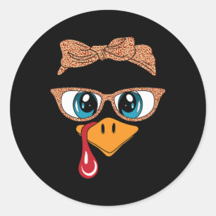 Kalkoen Gezicht Wimpers Luipaard Gles Grappige Dan Ronde Sticker