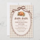 Kalkoen Gingham Vriendendankdag Diner Kaart (Voorkant)