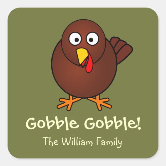 kalkoen gobble Thanksgiving groen bruin leuk schat Vierkante Sticker (Voorkant)