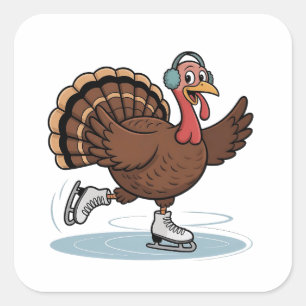 Kalkoen IJsschaatsen Thanksgiving Gobbler Vierkante Sticker