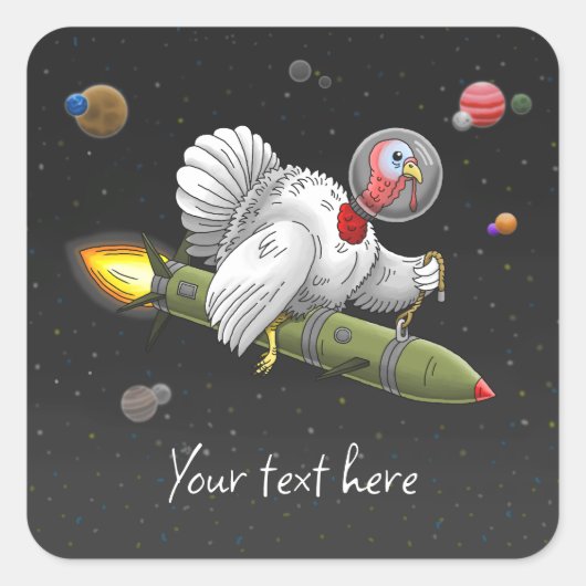 Kalkoen in de ruimte raket vierkante sticker (Voorkant)