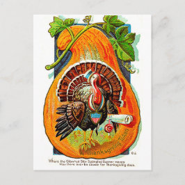 Kalkoen in oranje pompoen, vintage thanksgiving briefkaart