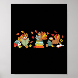 Kalkoen Leest Boeken Herfst Thanksgiving Leraar Bo Poster