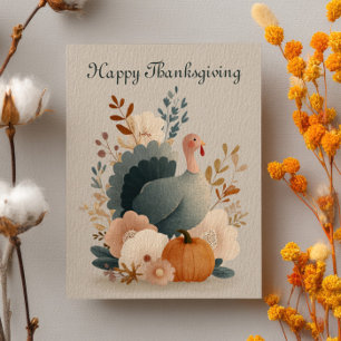 Kalkoen met herfstloof Gelukkig Thanksgiving Paste Briefkaart