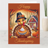 Kalkoen met pompoentaart op Thanksgiving Kaart (Voorkant)