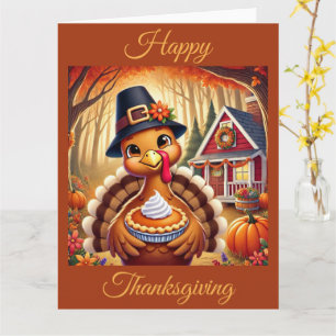 Kalkoen met pompoentaart op Thanksgiving Kaart