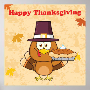 Kalkoen met Pompoentaart Prettig Thanksgivingdag Poster