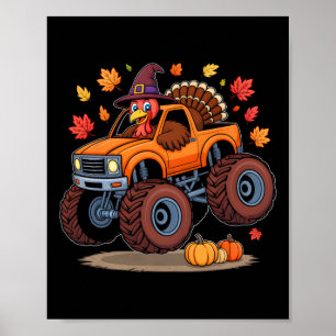 Kalkoen Monster Truck Thanksgiving Pilgrim Peuters Poster