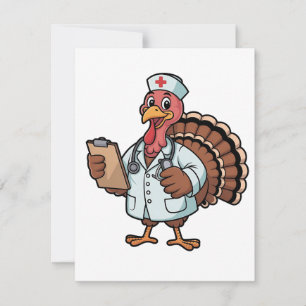 Kalkoen op een verpleegster Thanksgiving Notitiekaartje