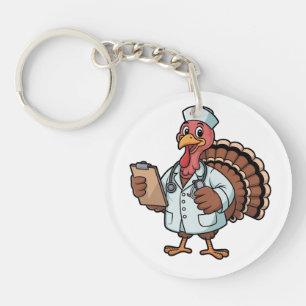 Kalkoen op een verpleegster Thanksgiving Sleutelhanger