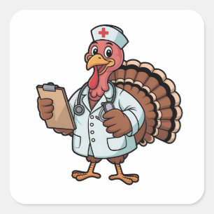Kalkoen op een verpleegster Thanksgiving Vierkante Sticker