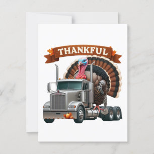 Kalkoen op Thanksgiving rijdt op een semi-truck Briefkaart