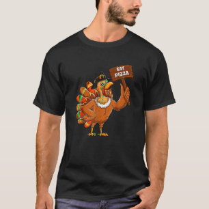 Kalkoen pelgrim eten pizza volwassen vegan grappig t-shirt