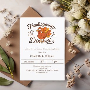 Kalkoen retro cute Thanksgiving-diner Kaart