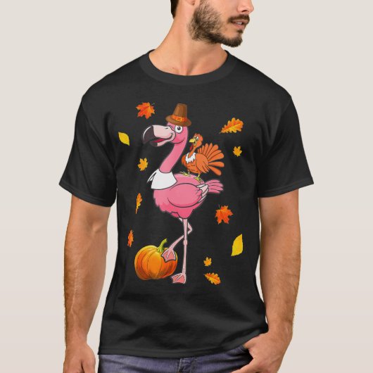 Kalkoen Riding Flamingo Thanksgiving Dag T-shirt (Voorkant)