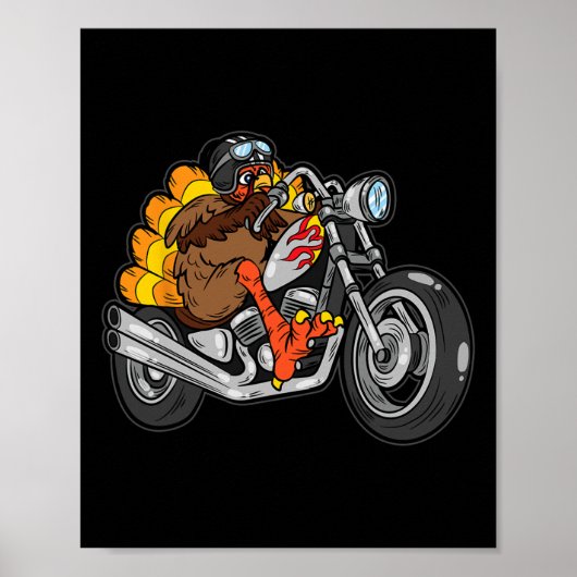 Kalkoen Rijden Motorfiets Thanksgiving Dag Cool Fa Poster (Voorkant)