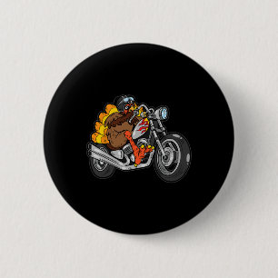 Kalkoen Rijden Motorfiets Thanksgiving Dag Cool Fa Ronde Button 5,7 Cm