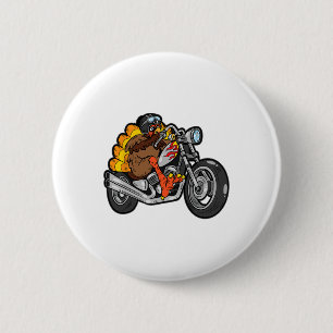 Kalkoen Rijden Motorfiets Thanksgiving Dag Cool Fa Ronde Button 5,7 Cm