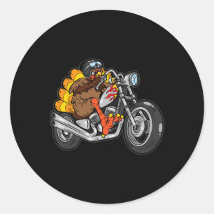 Kalkoen Rijden Motorfiets Thanksgiving Dag Cool Fa Ronde Sticker