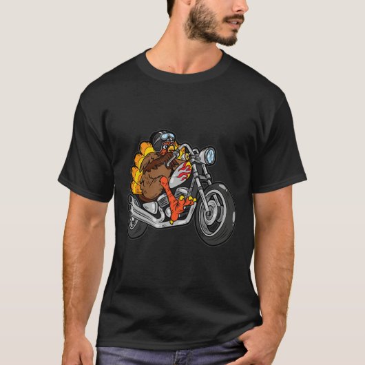 Kalkoen Rijden Motorfiets Thanksgiving Dag Cool Fa T-shirt (Voorkant)