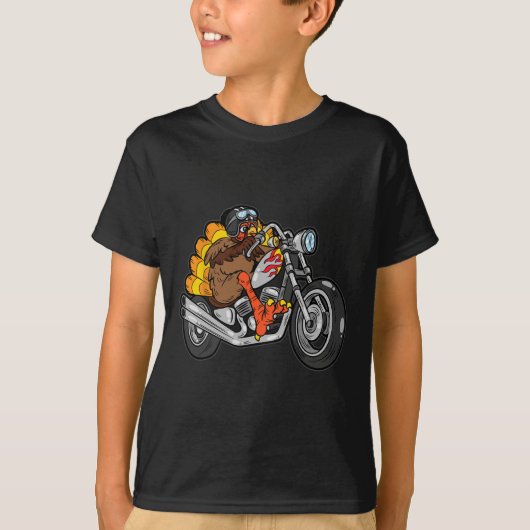 Kalkoen Rijden Motorfiets Thanksgiving Dag Cool Fa T-shirt (Voorkant)