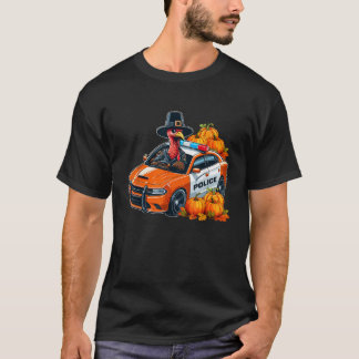 Kalkoen rijdt in politieauto op Thanksgiving Day v T-shirt