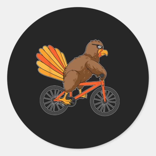 Kalkoen Rijfiets Dag Koele Thanksgiving A Ronde Sticker (Voorkant)