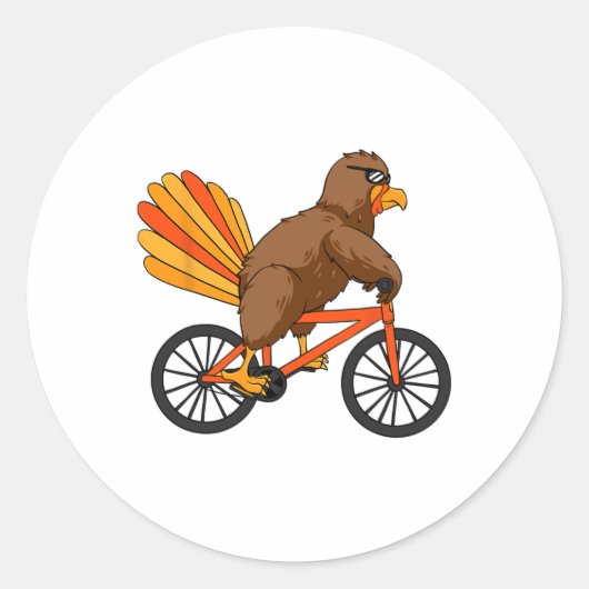 Kalkoen Rijfiets Dag Koele Thanksgiving A Ronde Sticker (Voorkant)