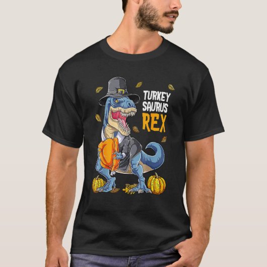 Kalkoen Saurus Rex Pelgrim Rex Herfst Stemming Dan T-shirt (Voorkant)