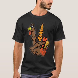 Kalkoen Skelet Hand Vredesteken Thanksgiving Day F T-shirt
