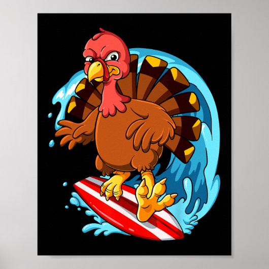 Kalkoen surfen met Thanksgiving Poster (Voorkant)