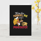 Kalkoen, taart en een Pugtato Thanksgiving Pug hon Kaart (Gele Bloem)