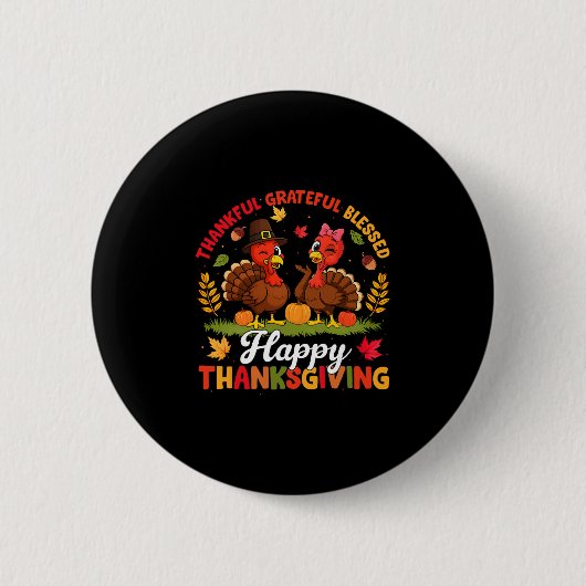 Kalkoen Thanksgiving Dankbaar Gezegend Mannen Ronde Button 5,7 Cm (Voorkant)