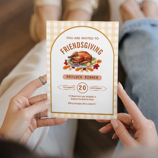 Kalkoen Thanksgiving Potluck Dinner Arch Gingham Kaart