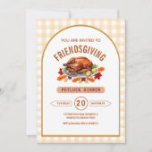 Kalkoen Thanksgiving Potluck Dinner Arch Gingham Kaart (Voorkant)