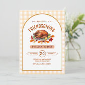 Kalkoen Thanksgiving Potluck Dinner Arch Gingham Kaart (Staand voorkant)