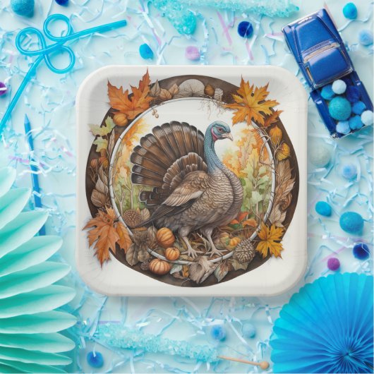Kalkoen Tidings: Oogst Delights Papieren Bordje (Feest)